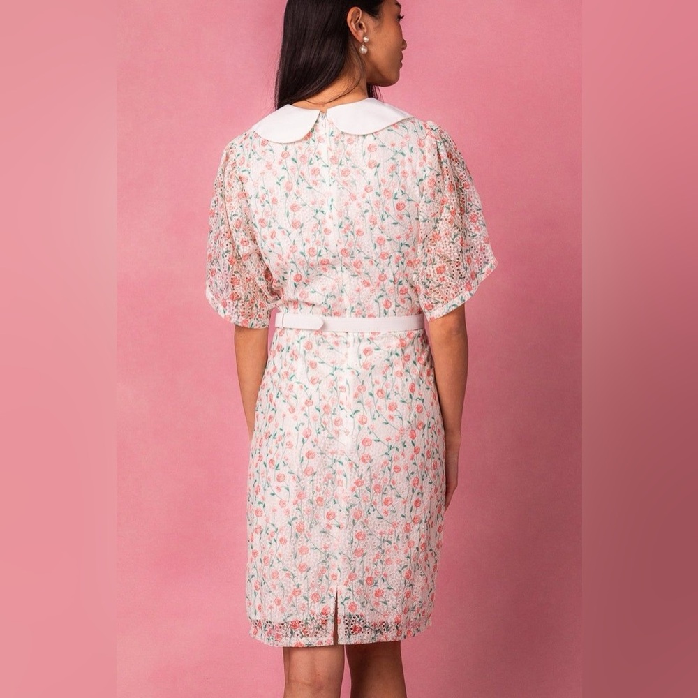 Ivy City Co. White and Pink Floral Eyelet Collared Dress - Picture 2 of 14